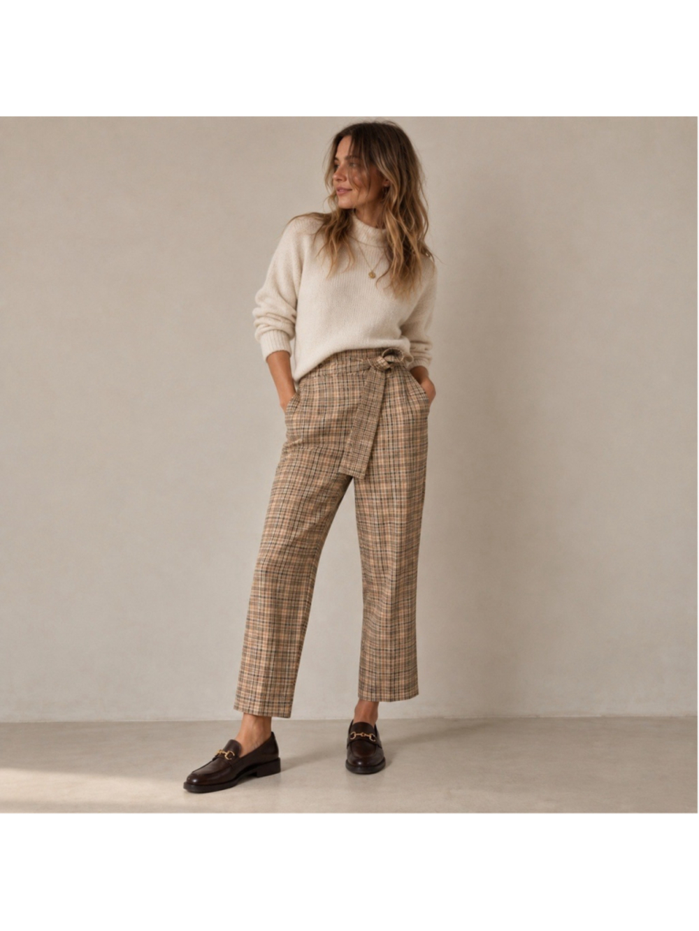 Wilfred Tie Front Plaid Straight Leg Cropped Trousers Sz 2
